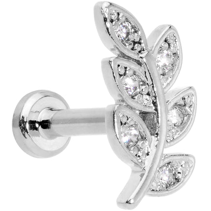 16G 1/4 Clear CZ Gem Leaf Internally Threaded Labret Tragus