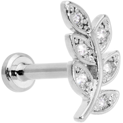 16G 5/16 Color CZ Gem Leaf Internally Threaded Labret Tragus