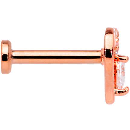 16G 5/16 Clear CZ Gem Rose Gold Hue Heart Internal Thread Labret