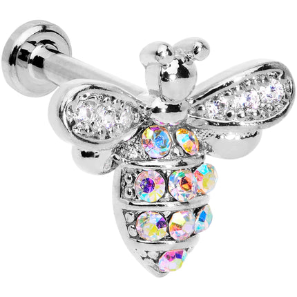 16G 1/4 Aurora CZ Gem Beauty Bee Internally Threaded Labret