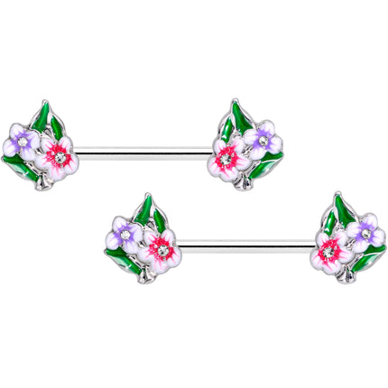 14G 9/16 Clear Gem Fanciful Flowers Barbell Nipple Ring Set