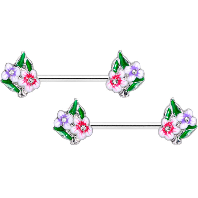 14G 9/16 Clear Gem Fanciful Flowers Barbell Nipple Ring Set