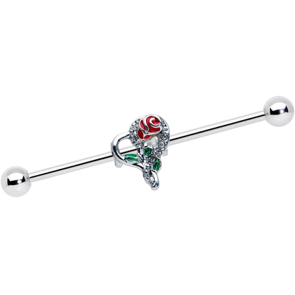 14G Clear Gem Rose Heart Valentines Day Industrial Barbell 38mm