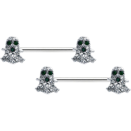 14G 5/8 Clear Black Gem Scary Ghost Barbell Nipple Ring Set