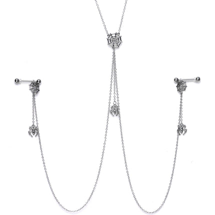 14G 9/16 Creepy Crawly Spider Web Halloween Nipple Chain Necklace