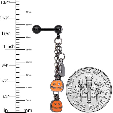 16G 1/4 Clear Gem Black Halloween Pumpkin Dangle Cartilage