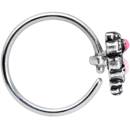 20G 5/16 Black Gem Pink Orb Owl Nose Hoop