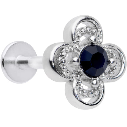 16G 5/16 Blue Gem Stylized Deco Cross Labret Monroe Tragus