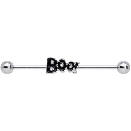 14G Clear Gem Black Boo Halloween Industrial Barbell 38mm