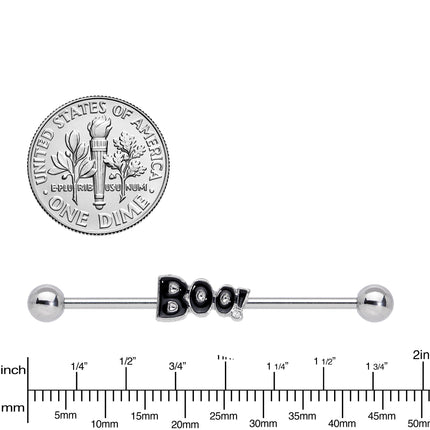14G Clear Gem Black Boo Halloween Industrial Barbell 38mm