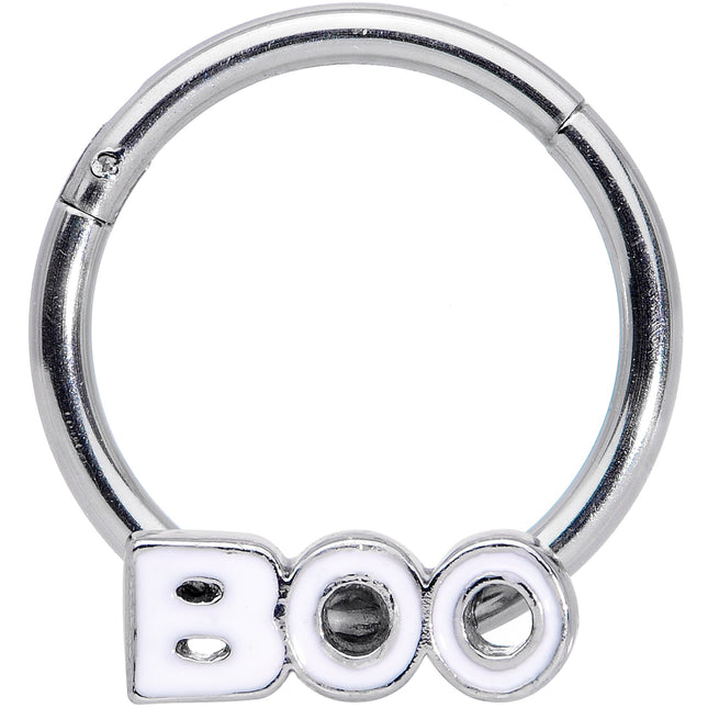 16G 3/8 White Boo Halloween Hinged Segment Ring