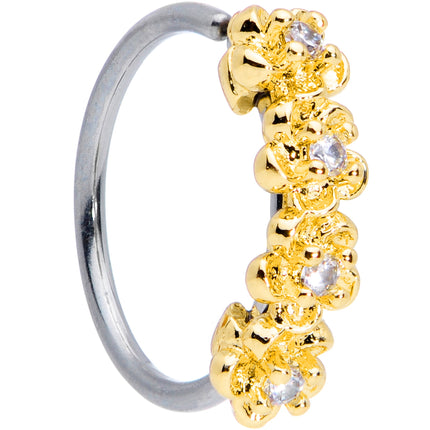 20G 5/16 Clear CZ Gem Gold Tone Flowers Nose Hoop