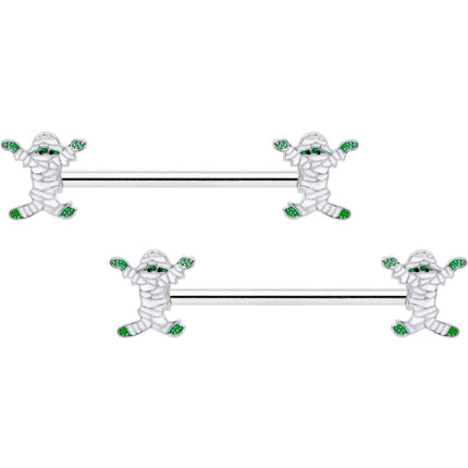 14G 5/8 Green Mummy Halloween Barbell Nipple Ring Set