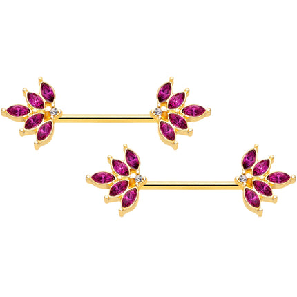 14G 9/16 Red Gem Gold Tone Autumn Leaves Nipple Ring Set