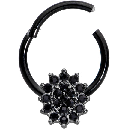 16G 3/8 Black Gem Black Oval Hinged Segment Ring