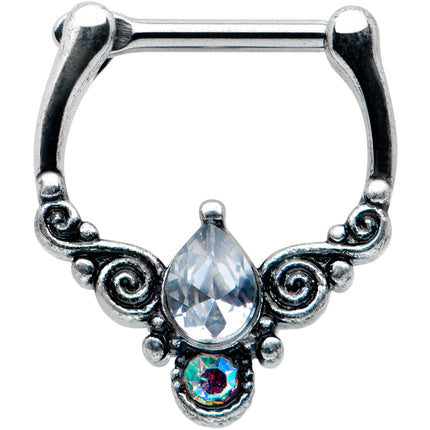 16G 5/16 Clear Aurora Gem Scrolling Drop Cartilage Clicker