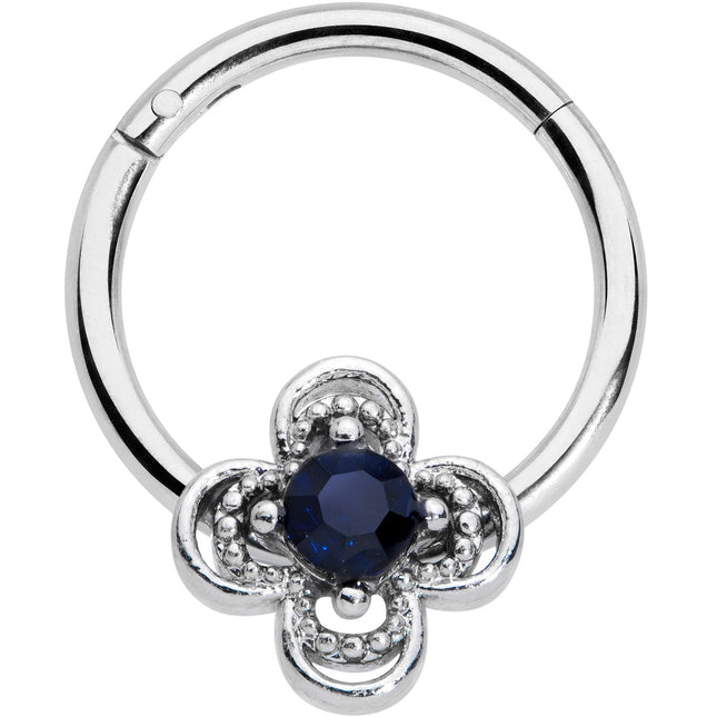 16G 3/8 Blue Gem Stylized Deco Cross Hinged Segment Ring