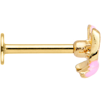 16G 5/16 Pink Gem Gold Tone Pink Bow Labret Monroe Tragus