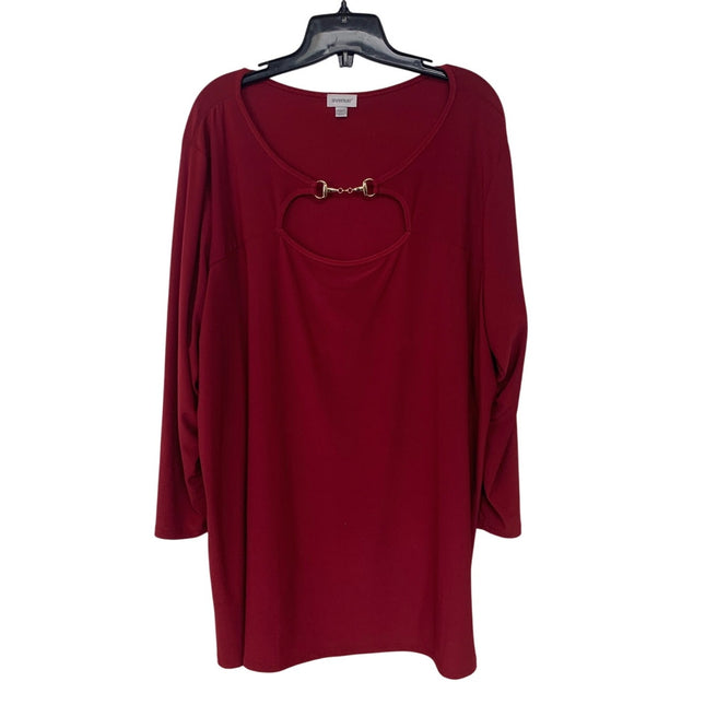 Avenue Womens Size 22/24 Red PolySpandex Long Sleeve Key Hole Tunic Shirt Top