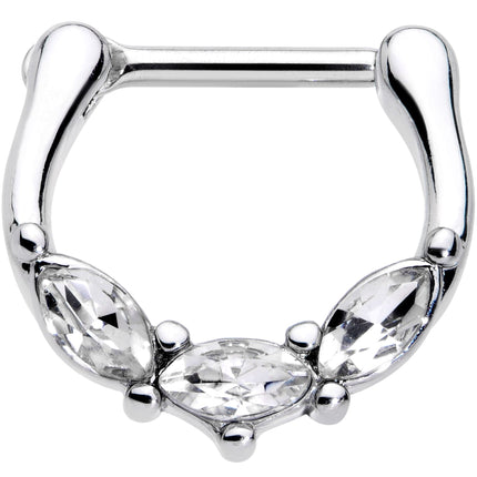 16G 5/16 Clear Gem Oval Trio Cartilage Clicker