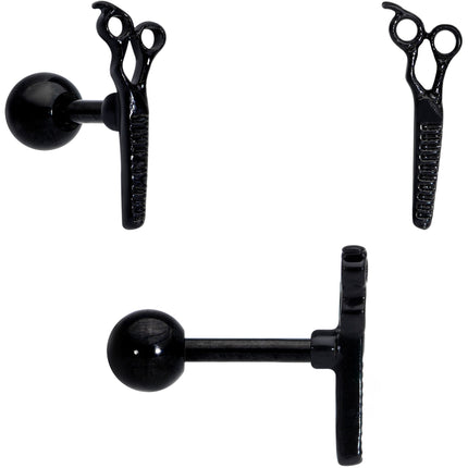 16G 1/4 Black Scissor Comb Hair Cartilage Tragus Earring Set of 3