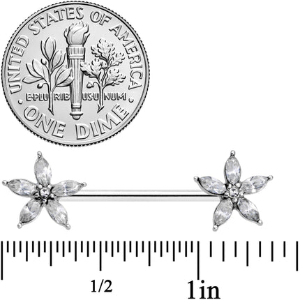 14G 9/16 Clear Gem Starry Flower Barbell Nipple Ring Set
