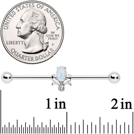 14G White Synthetic Opal Tulip Flower Industrial Barbell 38mm