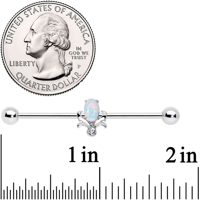 14G White Synthetic Opal Tulip Flower Industrial Barbell 38mm