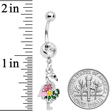 Clear Pink Gem Funky Flamingo Dangle Belly Ring