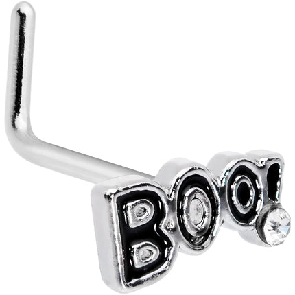 20G 7mm Clear Gem Black Boo Halloween L Shaped Nose Ring