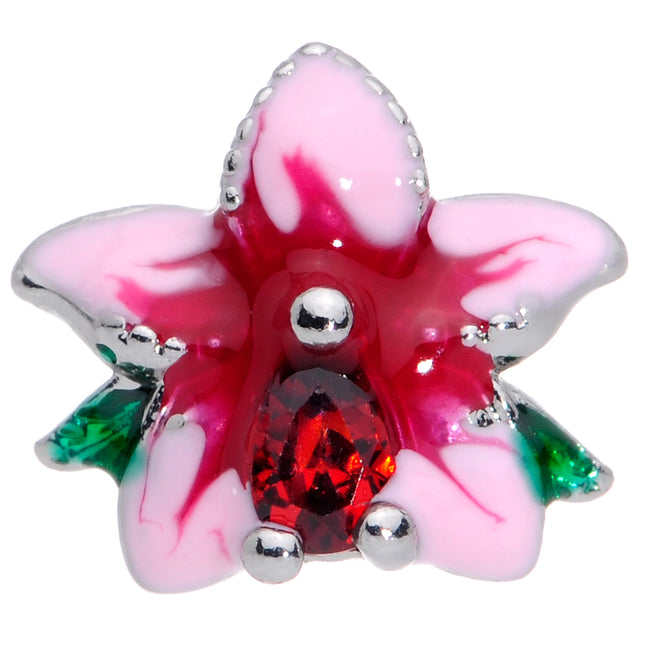 16G 1/4 Red Gem Exotic Flower Cartilage Tragus Earring