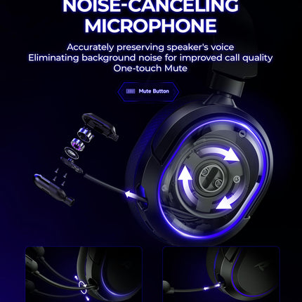 Wireless Gaming Headset, 7.1 Surround Sound, 2.4GHz USB Gaming Headphones with Bluetooth 5.4, 100H Battery, ENC Noise Canceling Mic, RGB Light, Wireless Headset for PC PS5 PS4 Mac Switch (Black-White)