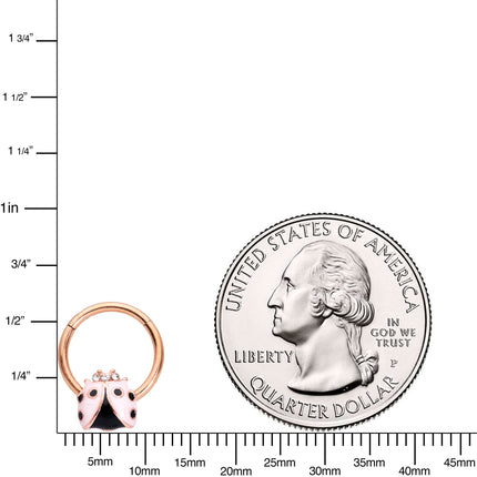 16G 3/8 Clear Gem Rose Gold Tone Lil Ladybug Hinged Segment Ring