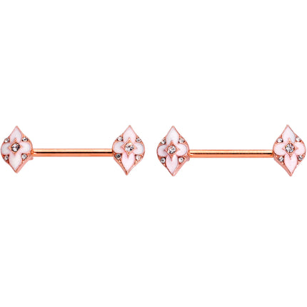 14G 9/16 Clear Gem Rose Gold Tone Pink Cross Nipple Ring Set