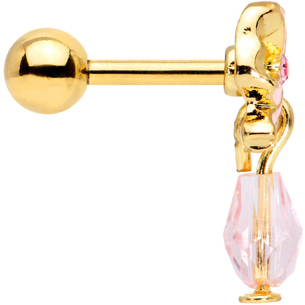 16G 1/4 Pink Gem Gold Tone Bow Dangle Cartilage Tragus Earring