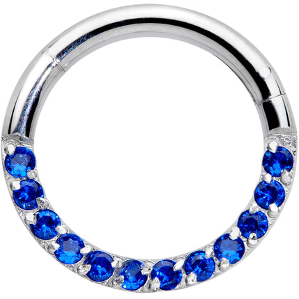 16G 5/16 Deep Blue Gem Paved Elegance Hinged Segment Ring