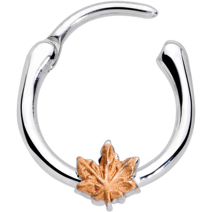 16G 3/8 Rose Gold Tone Fall Autumn Leaf Cartilage Clicker