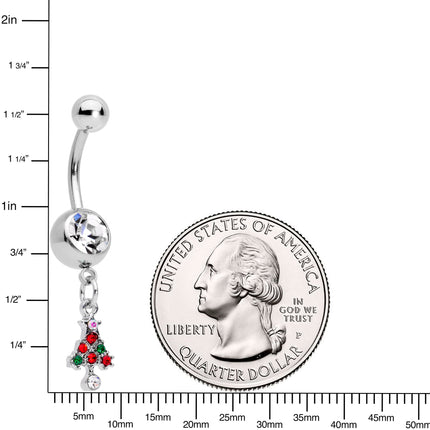 Clear Red Green Gem Christmas Tree Holiday Dangle Belly Ring