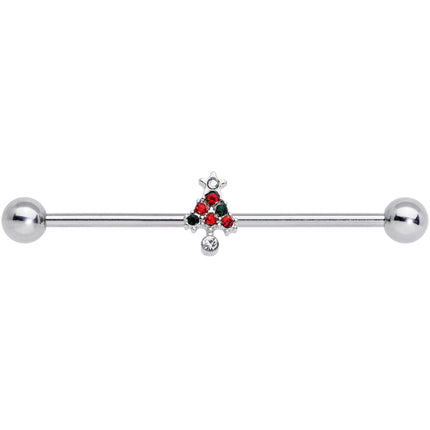 14G Clear Red Green Gem Christmas Tree Industrial Barbell 38mm