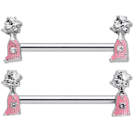 14G 5/8 Clear Gem Pink Champagne Bottles Barbell Nipple Ring Set