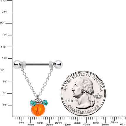 14G 5/8 Green Orange Gem Pumpkin Halloween Dangle Nipple Ring Set