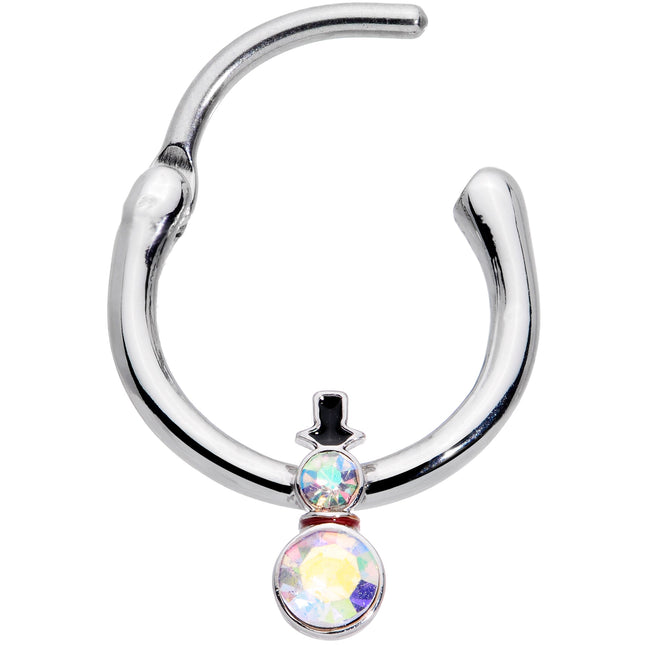 16G 3/8 Aurora Gem Winter Snowman Christmas Hinged Segment Ring