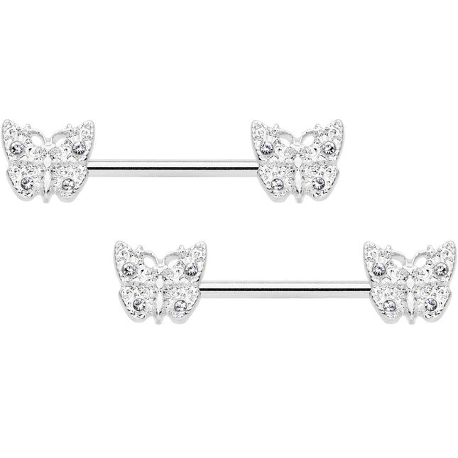 14G 9/16 Clear Gem Baroque Butterfly Barbell Nipple Ring Set
