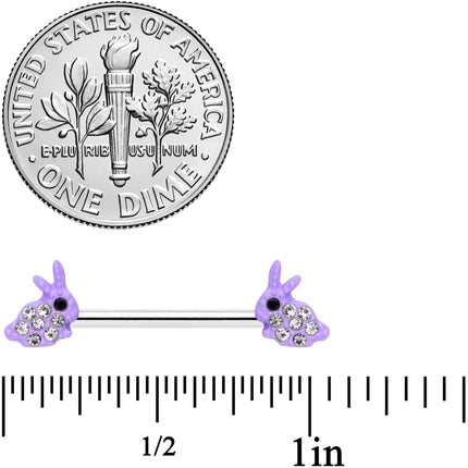 14G 9/16 Clear Gem Purple Easter Bunny Barbell Nipple Ring Set