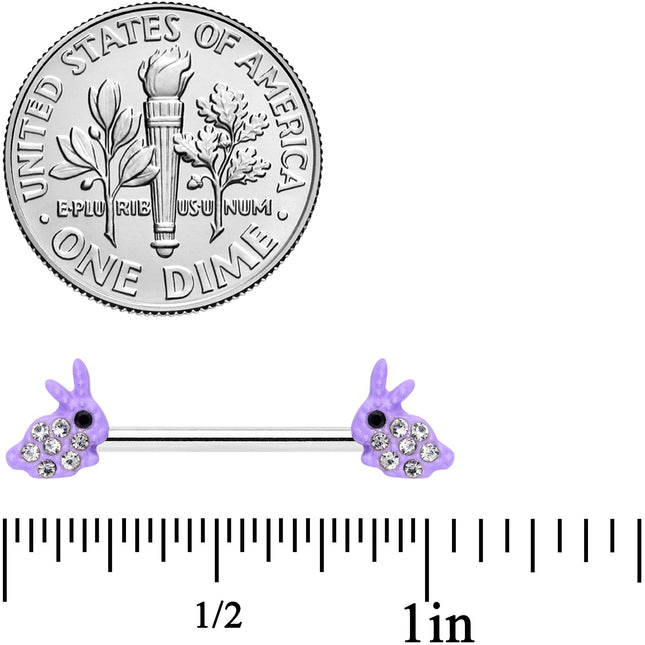 14G 9/16 Clear Gem Purple Easter Bunny Barbell Nipple Ring Set