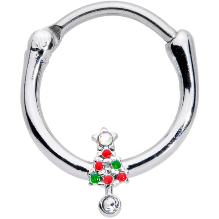 16G 3/8 Clear Red Green Gem  Christmas Tree Cartilage Clicker