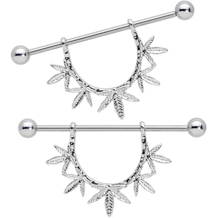 14G 5/8 Garland Pot Leaf Dangle Nipple Shield Set
