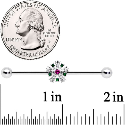 14G Clear Red Gem Christmas Industrial Barbell 38mm