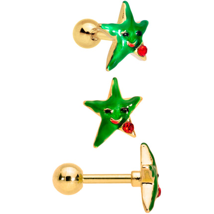 16G 1/4 Red Green Gem Merry Christmas Cartilage Tragus Set of 3
