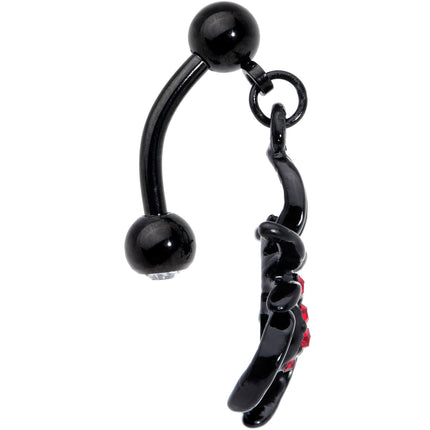 Red Gem Black Widow Spider Halloween Dangle Top Mount Belly Ring